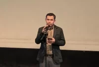 Ketua SIEJ Joni Aswira membuka Green Press Community di Gedung Pusat Perfilman Usmar Ismail, Jakarta, Rabu (8/11/2023).