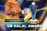 Foto : Flyer Gubernur Jatim, Khofifah Indar Parawansa tentang Pemprov Jawa Timur menerima penghargaan UB Halal Award