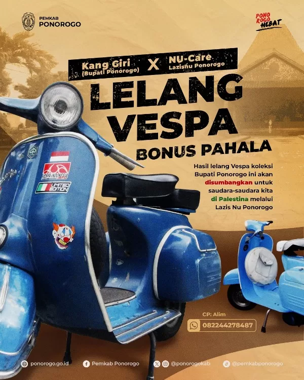 Lelang Vespa Biru untuk Palestina, Bupati Sugiri Percayakan kepada LAZISNU Ponorogo