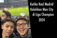 Rafi dan Ramy (putra Denny JA dan fans Los Blancos) saat menyaksikan pertandingan semi final Liga Champion 2024 antara Manchester City vs Real Madrid di Etihad Stadium