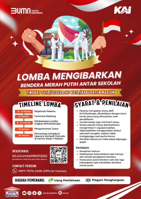 Semarak Hari Sumpah Pemuda, PT KAI (Persero) Daop 7 Madiun Selenggarakan Lomba Pengibaran Bendera Merah Putih