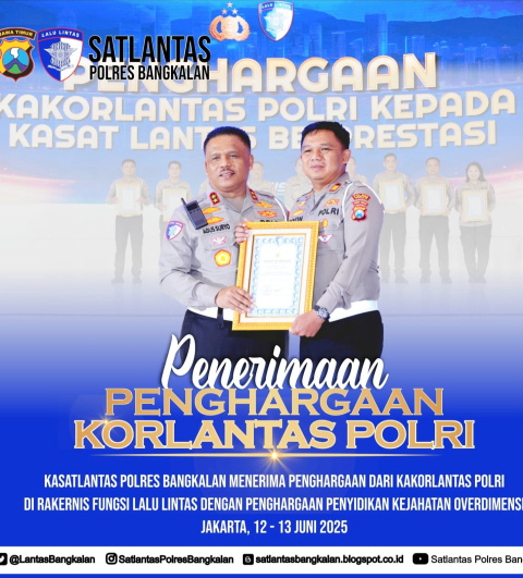 Dinilai Berprestasi Dalam Penyelidikan Kejahatan Overdimensi, Kasatlantas Polres Bangkalan Raih Penghargaan Bergengsi
