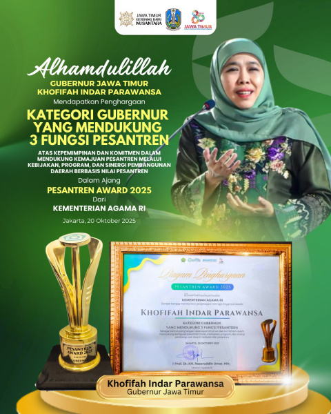 Komitmen Wujudkan Kemajuan Pesantren dan Santri di Jawa Timur, Gubernur Khofifah Raih Penghargaan Pesantren Award 2025 dari Menteri Agama RI