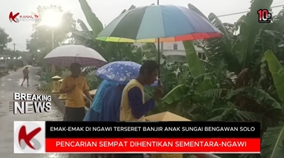 Video Emak-emak di Ngawi Terseret Banjir Anak Sungai Bengawan Solo