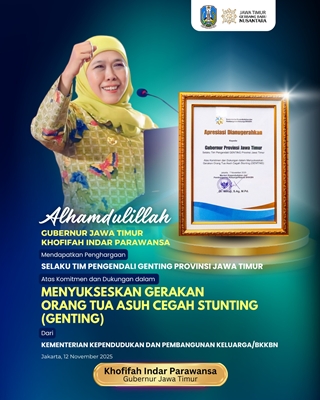 Raih Penghargaan BKKBN, Khofifah Tegaskan Komitmen dan Konsistensi Turunkan Stunting di Jawa Timur